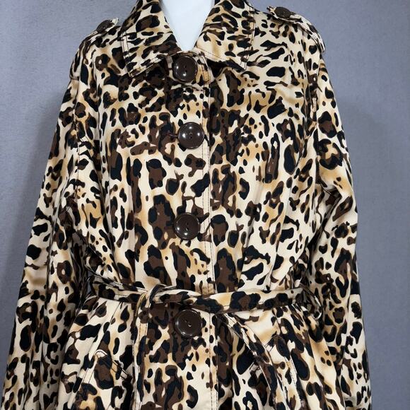 Appraisal Y2K Retro Big Button Leopard Print Trench Coat Jacket XL Bold Mob Wife - Picture 2 of 8